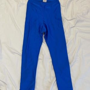 High waisted metallic blue leggings